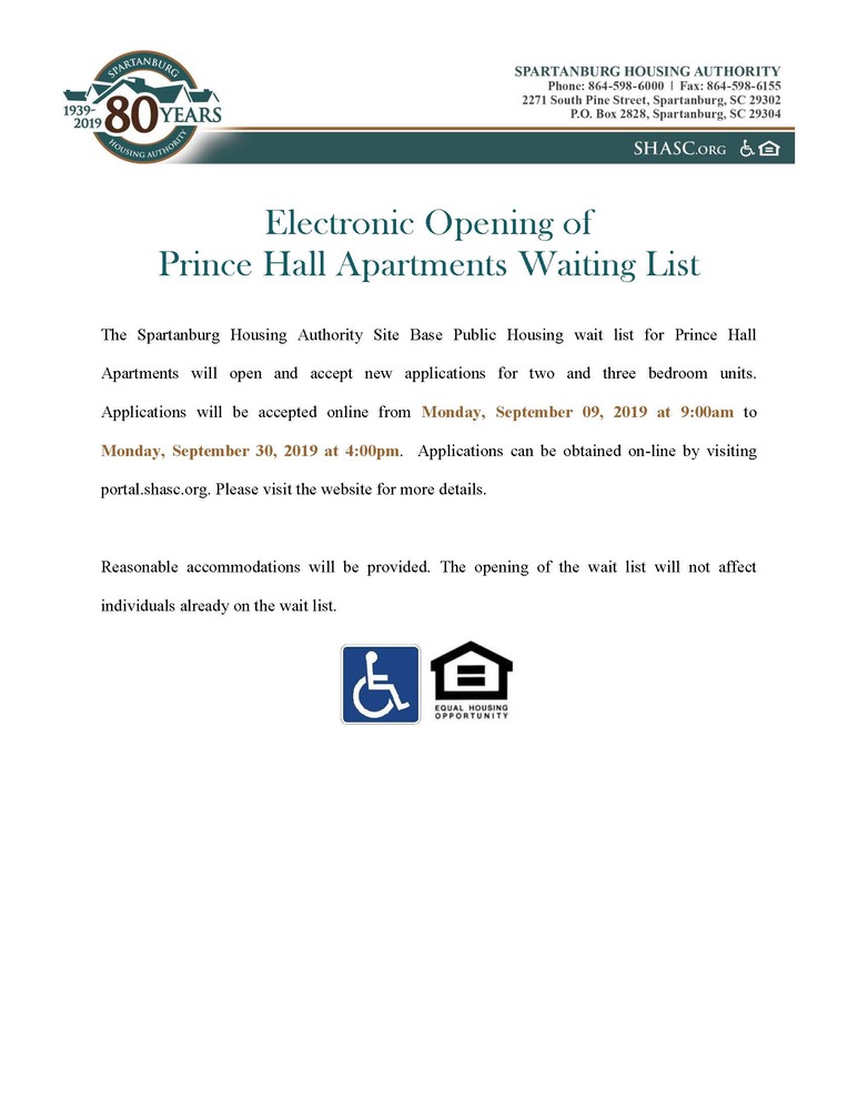 Prince Hall Wait List Opening 2019